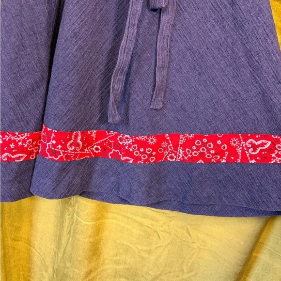 Vintage 1970s Blue & Red Handkerchief Print Lace Up Mini Dress. Size XS - Picture 7 of 8